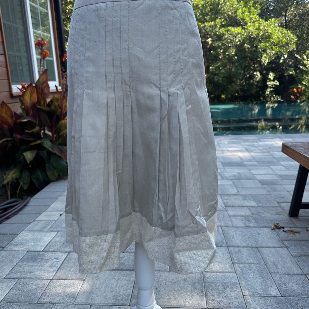 Akris Khaki Silk and Linen Pleated Skirt
